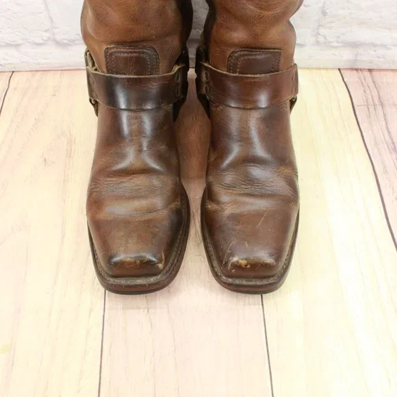 Vintage Frye Brown Leather Mid Calf Harness Western Boots Size 8.5 Medium - Picture 5 of 11